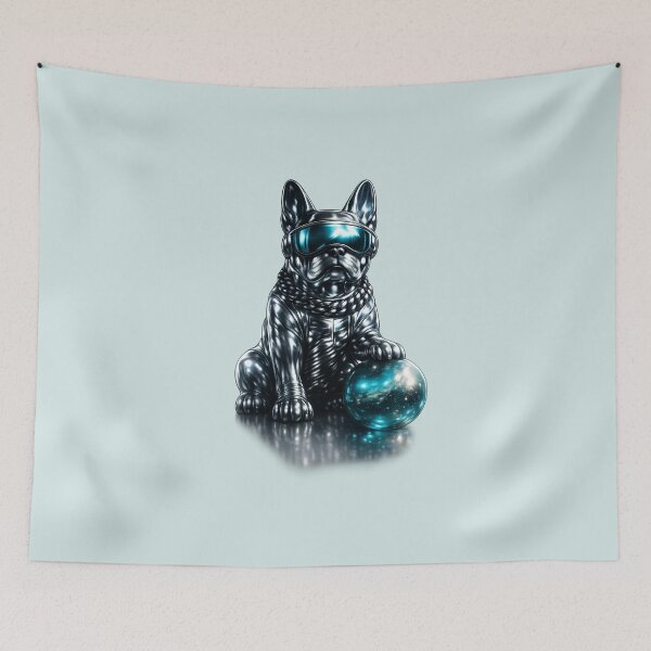 Item preview, Chrome Silver Cosmic French Bulldog with Galaxy Planet – Futuristic Metallic Pop Art designed and sold by Anyshca.