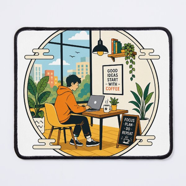 Item preview, Good Ideas Start with Coffee | Cozy Home Office Productivity Workspace Art designed and sold by cannsuh.