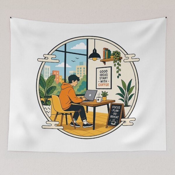 Item preview, Good Ideas Start with Coffee | Cozy Home Office Productivity Workspace Art designed and sold by cannsuh.