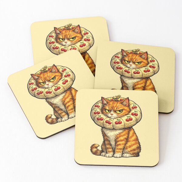 Item preview, Angry Orange Cat with Cherry Donut Collar - Funny Pet Illustration designed and sold by catastrocat.