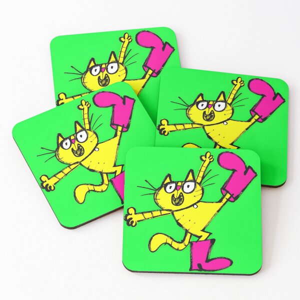 Item preview, Funny Yellow Cartoon Cat in Pink Rain Boots designed and sold by bootycatclube.
