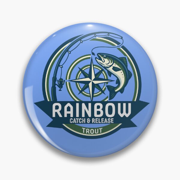 Item preview, Fly fishing illustration, logo style, text "Rainbow Trout, Catch and Release". designed and sold by Art-Horizon.