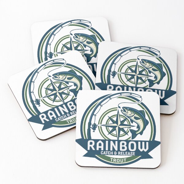 Item preview, Fly fishing illustration, logo style, text "Rainbow Trout, Catch and Release". designed and sold by Art-Horizon.