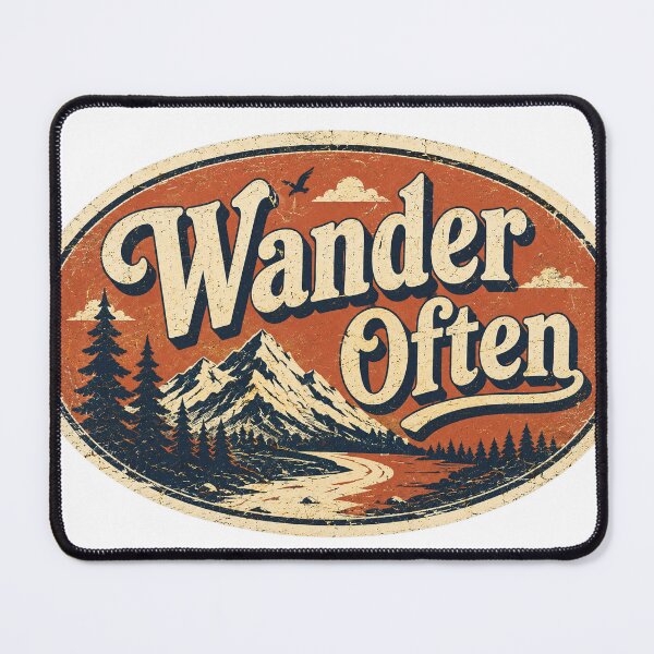 Item preview, Wander Often Retro Mountain Travel Badge Outdoor Adventure Art designed and sold by TM DESIGNS AND MORE.