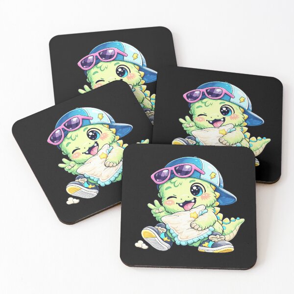 Item preview, Cute Cool Dinosaur Kawaii Sleepy Dino with Cap and Pillow designed and sold by EssentialsWear.