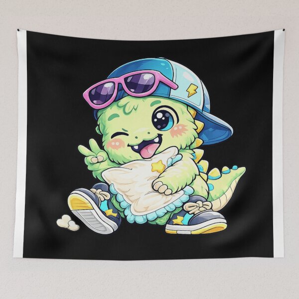 Item preview, Cute Cool Dinosaur Kawaii Sleepy Dino with Cap and Pillow designed and sold by EssentialsWear.
