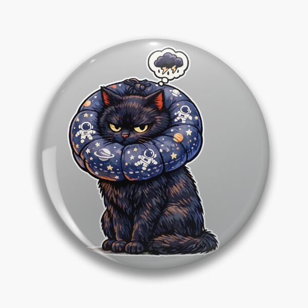 Item preview, Angry Black Cat with Astronaut Donut Collar - Funny Pet Illustration designed and sold by catastrocat.