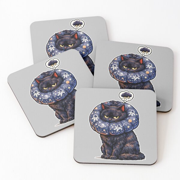 Item preview, Angry Black Cat with Astronaut Donut Collar - Funny Pet Illustration designed and sold by catastrocat.