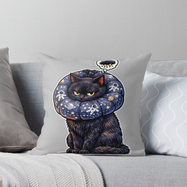 Item preview, Angry Black Cat with Astronaut Donut Collar - Funny Pet Illustration designed and sold by catastrocat.