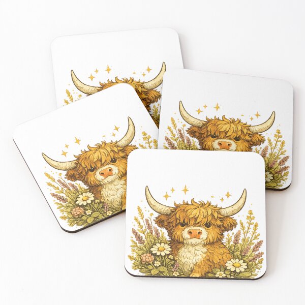 Item preview, Cute Highland Cow Cottagecore Wildflower Illustration designed and sold by Gold&pixels.