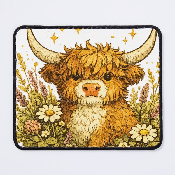Item preview, Cute Highland Cow Cottagecore Wildflower Illustration designed and sold by Gold&pixels.