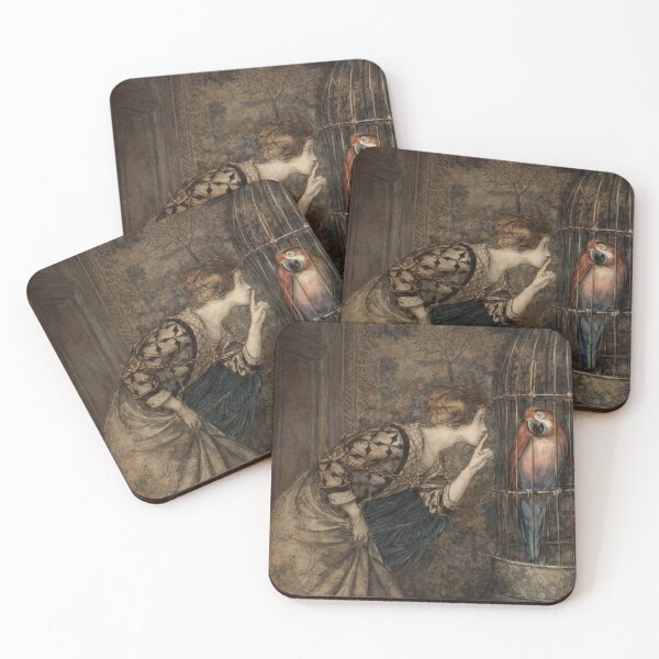 Item preview, May Colvin and a Parrot in a Cage by Arthur Rackham - Vintage Art Nouveau Woman Portrait for Gothic Fantasy Lovers designed and sold by RickE.