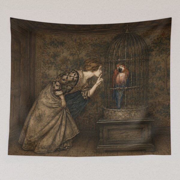 Item preview, May Colvin and a Parrot in a Cage by Arthur Rackham - Vintage Art Nouveau Woman Portrait for Gothic Fantasy Lovers designed and sold by RickE.