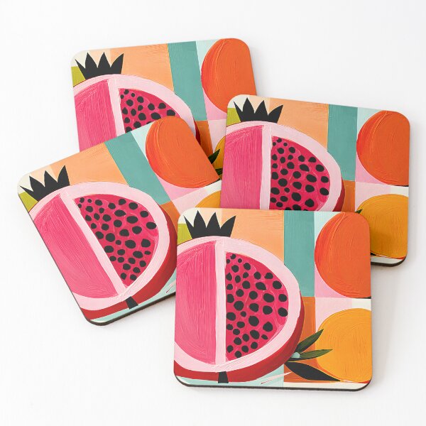 Item preview, Pomegranate and Orange Harvest in Bold Abstract Colors with Contemporary Fruit Kitchen Wall Art designed and sold by OlfactoART Studio.