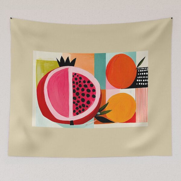 Item preview, Pomegranate and Orange Harvest in Bold Abstract Colors with Contemporary Fruit Kitchen Wall Art designed and sold by OlfactoART Studio.