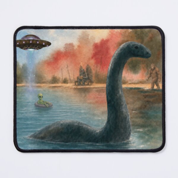Item preview, Cryptid Lake Scene – Nessie, UFO, Alien, Mothman & Bigfoot designed and sold by darametzgerart.