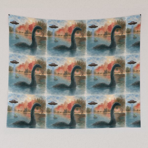Item preview, Cryptid Lake Scene – Nessie, UFO, Alien, Mothman & Bigfoot designed and sold by darametzgerart.