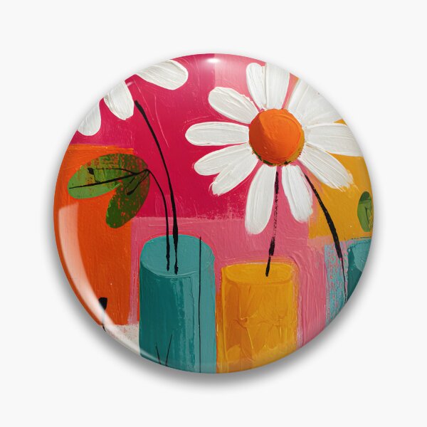 Item preview, Cheerful Daisy Bouquet in Geometric Vases with Bold Abstract Floral Contemporary Wall Art designed and sold by OlfactoART Studio.