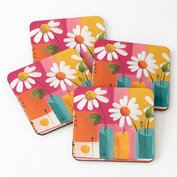Item preview, Cheerful Daisy Bouquet in Geometric Vases with Bold Abstract Floral Contemporary Wall Art designed and sold by OlfactoART Studio.