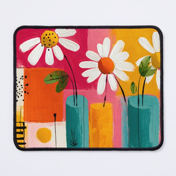 Item preview, Cheerful Daisy Bouquet in Geometric Vases with Bold Abstract Floral Contemporary Wall Art designed and sold by OlfactoART Studio.