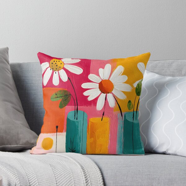 Item preview, Cheerful Daisy Bouquet in Geometric Vases with Bold Abstract Floral Contemporary Wall Art designed and sold by OlfactoART Studio.