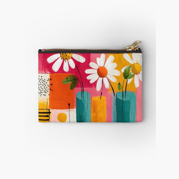 Item preview, Cheerful Daisy Bouquet in Geometric Vases with Bold Abstract Floral Contemporary Wall Art designed and sold by OlfactoART Studio.