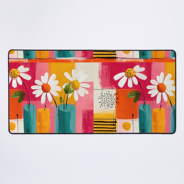 Item preview, Cheerful Daisy Bouquet in Geometric Vases with Bold Abstract Floral Contemporary Wall Art designed and sold by OlfactoART Studio.