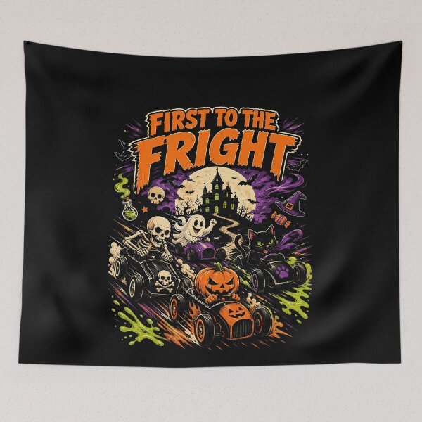 Item preview, Funny First To The Fright Halloween Hot Race Skeleton Art designed and sold by elderberry.
