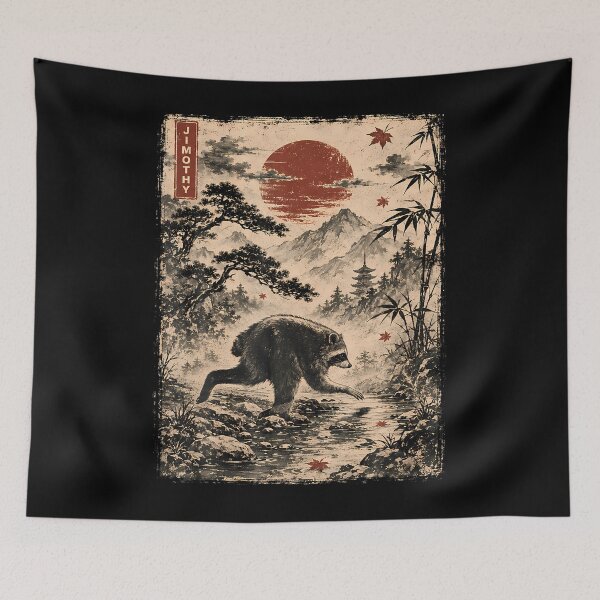 Item preview, Kawaii Jimothy Seattle Raccoon Cute Japanese Ukiyo-E designed and sold by Apparel-Vortex.