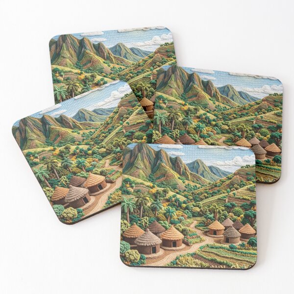 Item preview, EPIC CROCHET LANDSCAPE: RURAL VILLAGE AND YARN MOUNTAINS - TEXTILE ART designed and sold by Curiosiart.
