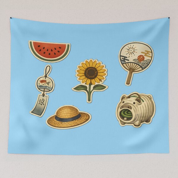 Item preview, Traditional Japanese Summer Aesthetics Sticker Pack designed and sold by SakuraMarket26.