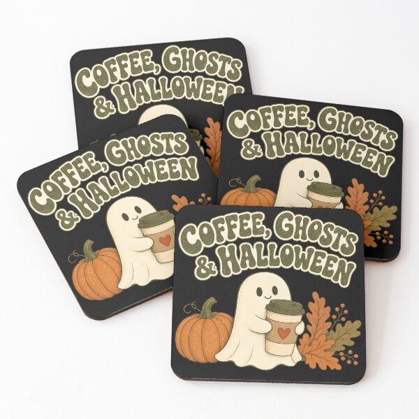 Item preview, Cute Coffee Ghosts & Pumpkin - Retro Halloween designed and sold by Graphic Vibe Designs.