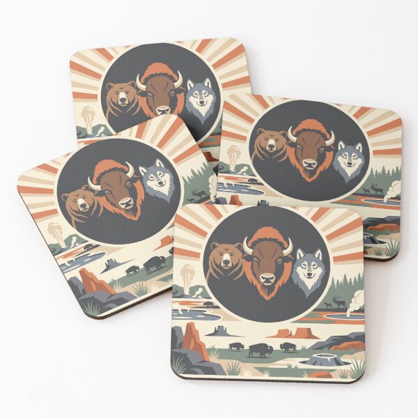 Item preview, Yellowstone Bison And Predators - Geyser Basin Flat Illustration designed and sold by ZUMERI.