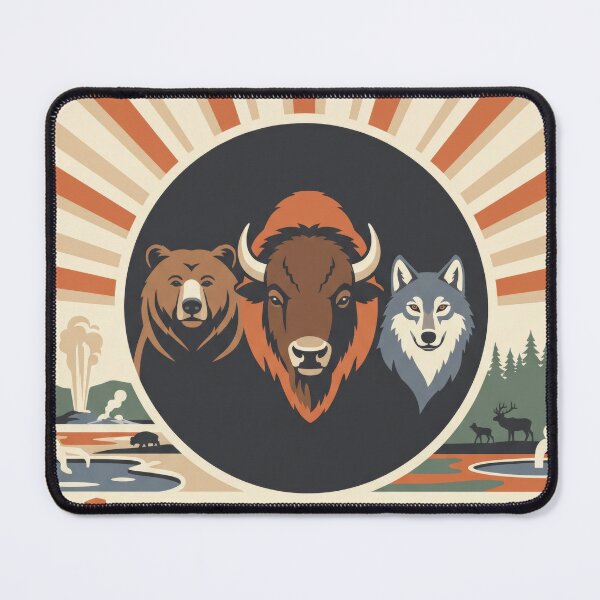 Item preview, Yellowstone Bison And Predators - Geyser Basin Flat Illustration designed and sold by ZUMERI.