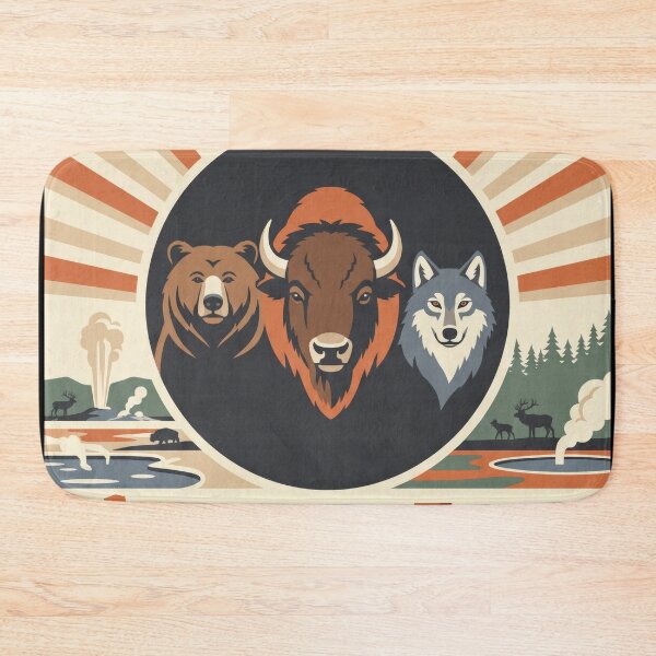 Item preview, Yellowstone Bison And Predators - Geyser Basin Flat Illustration designed and sold by ZUMERI.