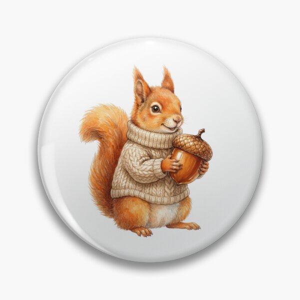 Item preview, Watercolor Cute Red Squirrel Wearing a Cozy Knitted Sweater Holding an Acorn designed and sold by VibranPalette.