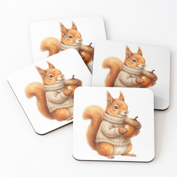 Item preview, Watercolor Cute Red Squirrel Wearing a Cozy Knitted Sweater Holding an Acorn designed and sold by VibranPalette.