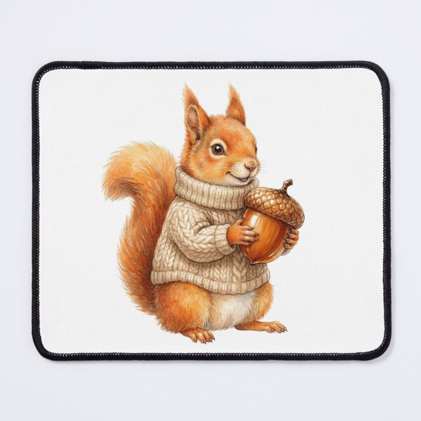 Item preview, Watercolor Cute Red Squirrel Wearing a Cozy Knitted Sweater Holding an Acorn designed and sold by VibranPalette.