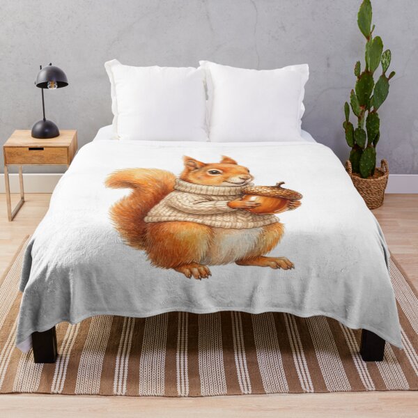 Item preview, Watercolor Cute Red Squirrel Wearing a Cozy Knitted Sweater Holding an Acorn designed and sold by VibranPalette.