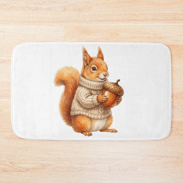 Item preview, Watercolor Cute Red Squirrel Wearing a Cozy Knitted Sweater Holding an Acorn designed and sold by VibranPalette.
