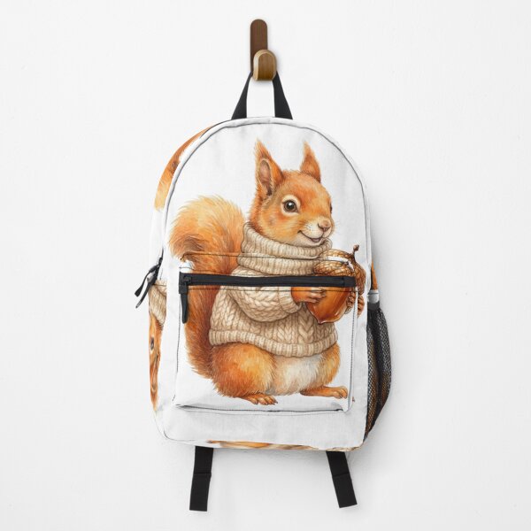 Item preview, Watercolor Cute Red Squirrel Wearing a Cozy Knitted Sweater Holding an Acorn designed and sold by VibranPalette.