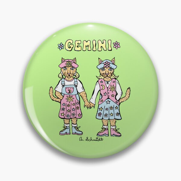 Item preview, Gemini Twin Cats 90s Celestial Astrology Illustration Art designed and sold by Intergalactic Unicorn: Art by Anna Schmidt.