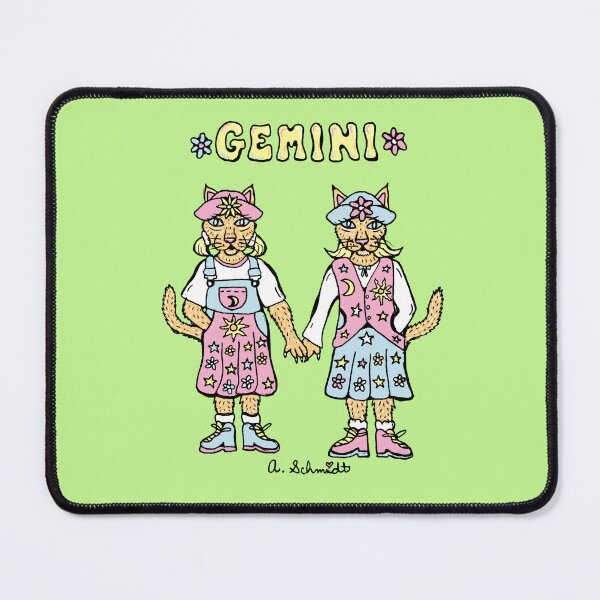 Item preview, Gemini Twin Cats 90s Celestial Astrology Illustration Art designed and sold by Intergalactic Unicorn: Art by Anna Schmidt.