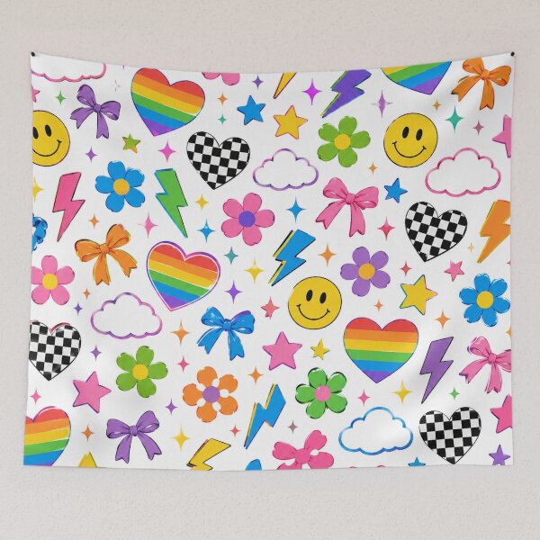 Item preview, Rainbow Hearts & Smiley Faces Seamless Pattern | Gen Z Retro Aesthetic Checkerboard, Lightning Bolts & Cute Colorful Floral Design designed and sold by RJACreative.