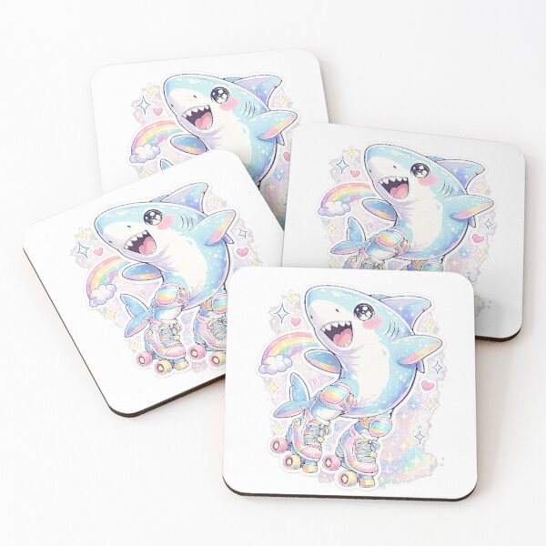 Item preview, Cute Roller Skating Shark Sticker | Rainbow Kawaii Shark | Retro Pastel Roller Skate Animal Gift designed and sold by ArtByTripti.