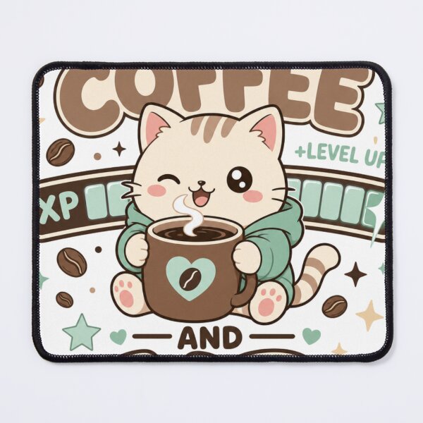 Item preview, Grinding Coffee and XP Cozy Kawaii Gamer Cat designed and sold by BoosterShop.