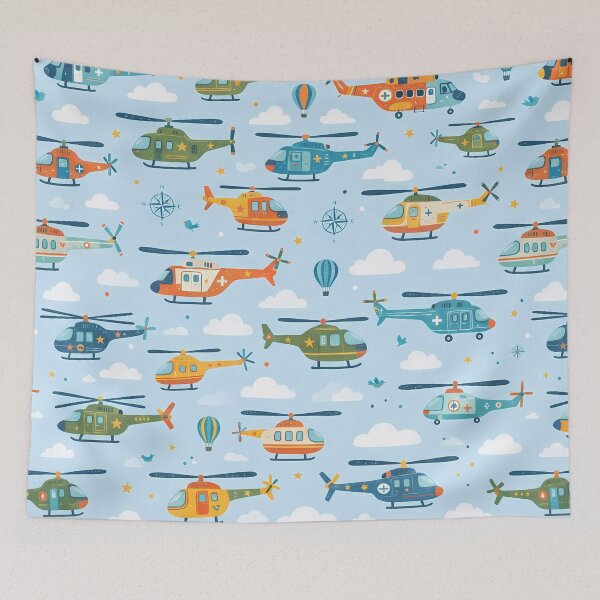 Item preview, Blue Cute Kids Airplane Helicopter Sky Seamless Pattern designed and sold by ART ATTACK ZONE.