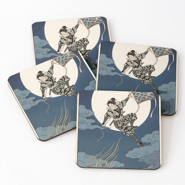 Item preview, Ninja Flying on Kite with Full Moon Ukiyo-e designed and sold by TokyoUkiyoHouse.