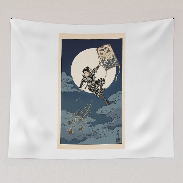 Item preview, Ninja Flying on Kite with Full Moon Ukiyo-e designed and sold by TokyoUkiyoHouse.