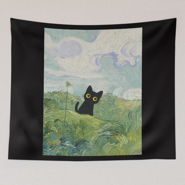 Item preview, black cat in the green field designed and sold by PurrfectHome.